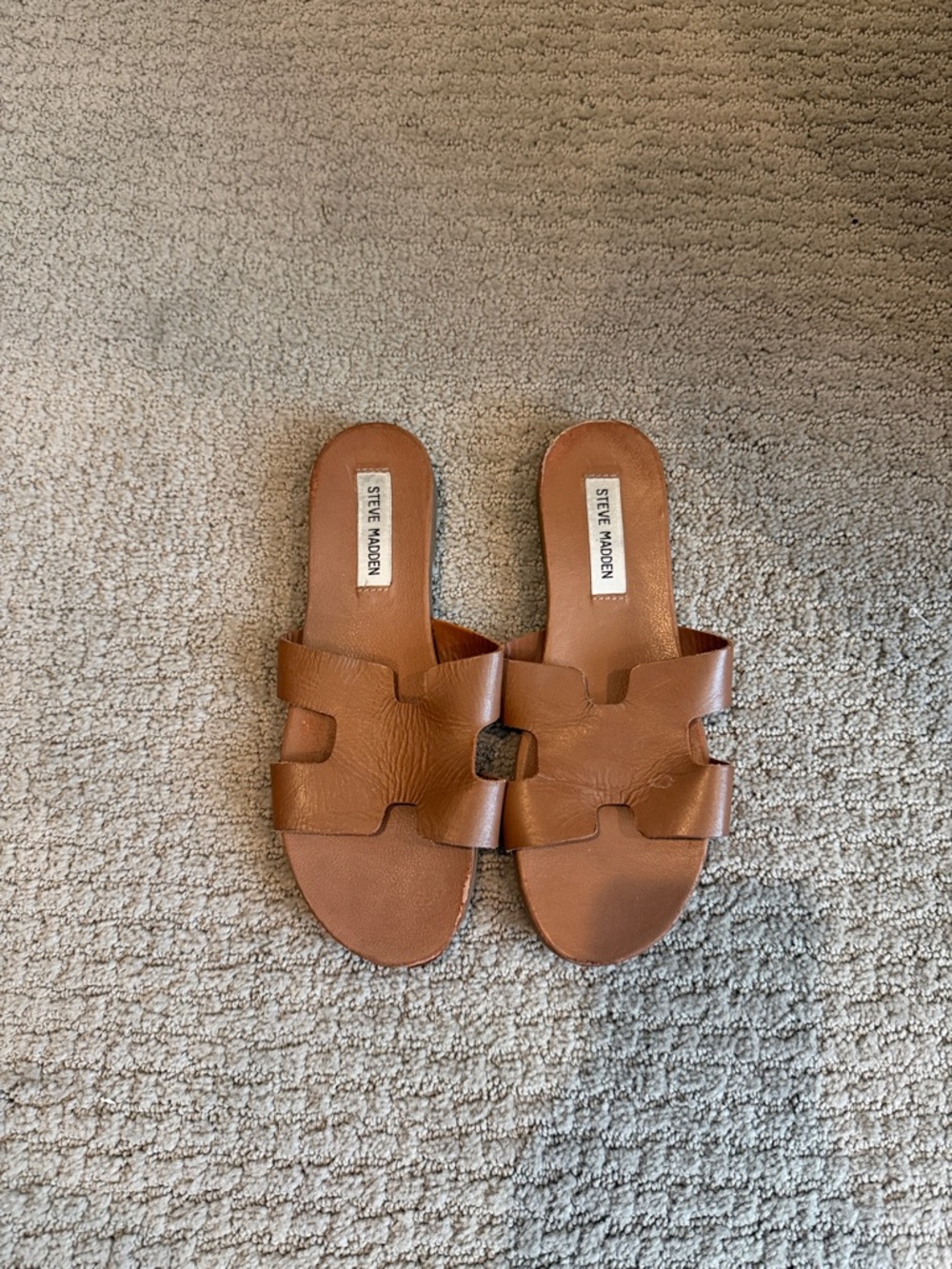 Steve Madden Tan Leather Cutout Slide Sandals